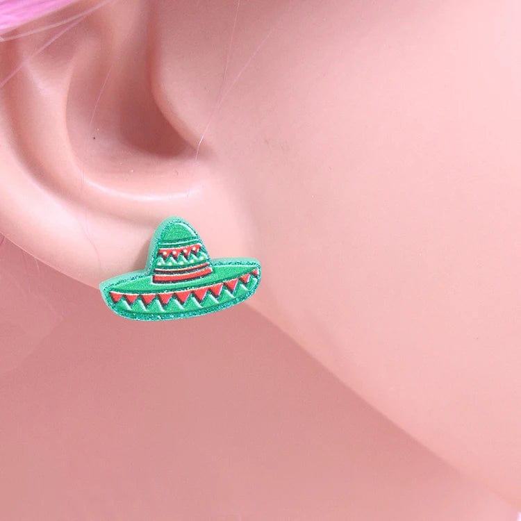 fashion / 0.8*0.5in / Multi Syasibo jewelry ERS871ER1664 1Pair New product CN Stud Mexican hat TRENDY Acrylic Jewelry For women titanium steel