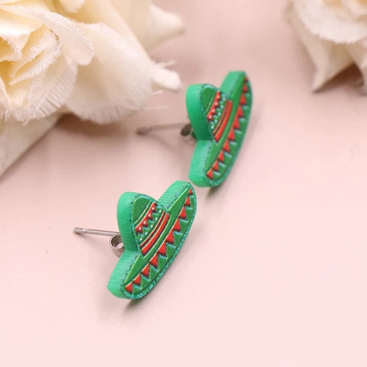 fashion / 0.8*0.5in / Multi Syasibo jewelry ERS871ER1664 1Pair New product CN Stud Mexican hat TRENDY Acrylic Jewelry For women titanium steel