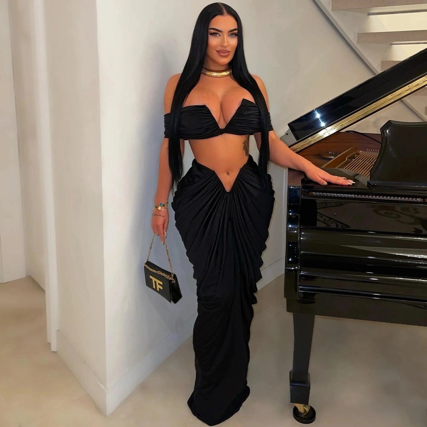 Fashion 2023 elegant summer pleated party tube dress women sexy strapless