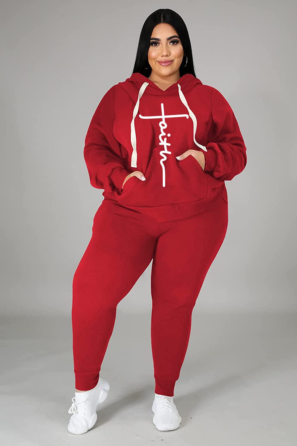 Fashion 5Xl Plus Size Faith Set 2 Piece Casual Hoodie Sweatshirt And Joggers Fall Outfits 2022 Women Clothing