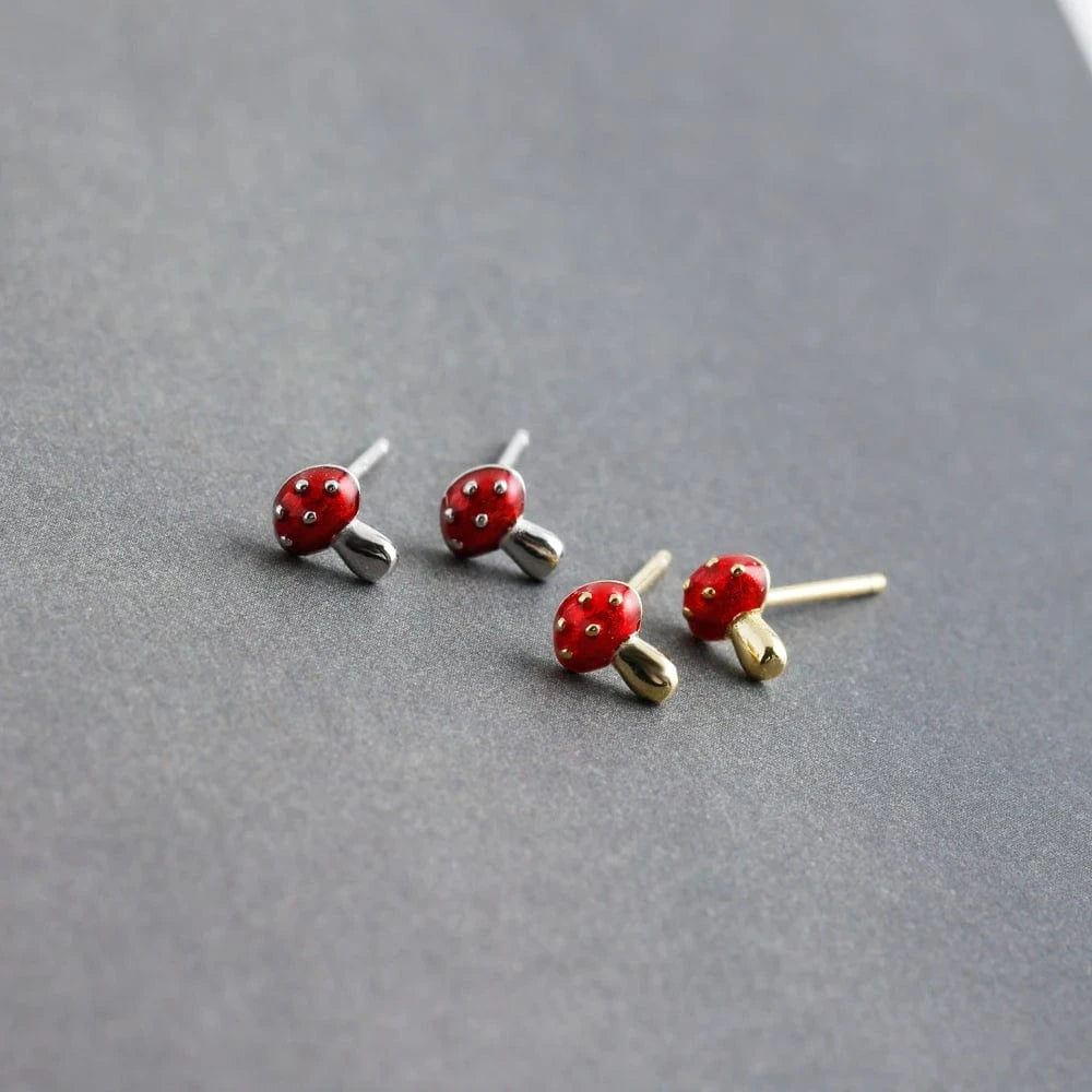 fashion 925 sterling silver minimalist cute mushroom stud earring jewelry 18K gold plated earrings for women jewelry