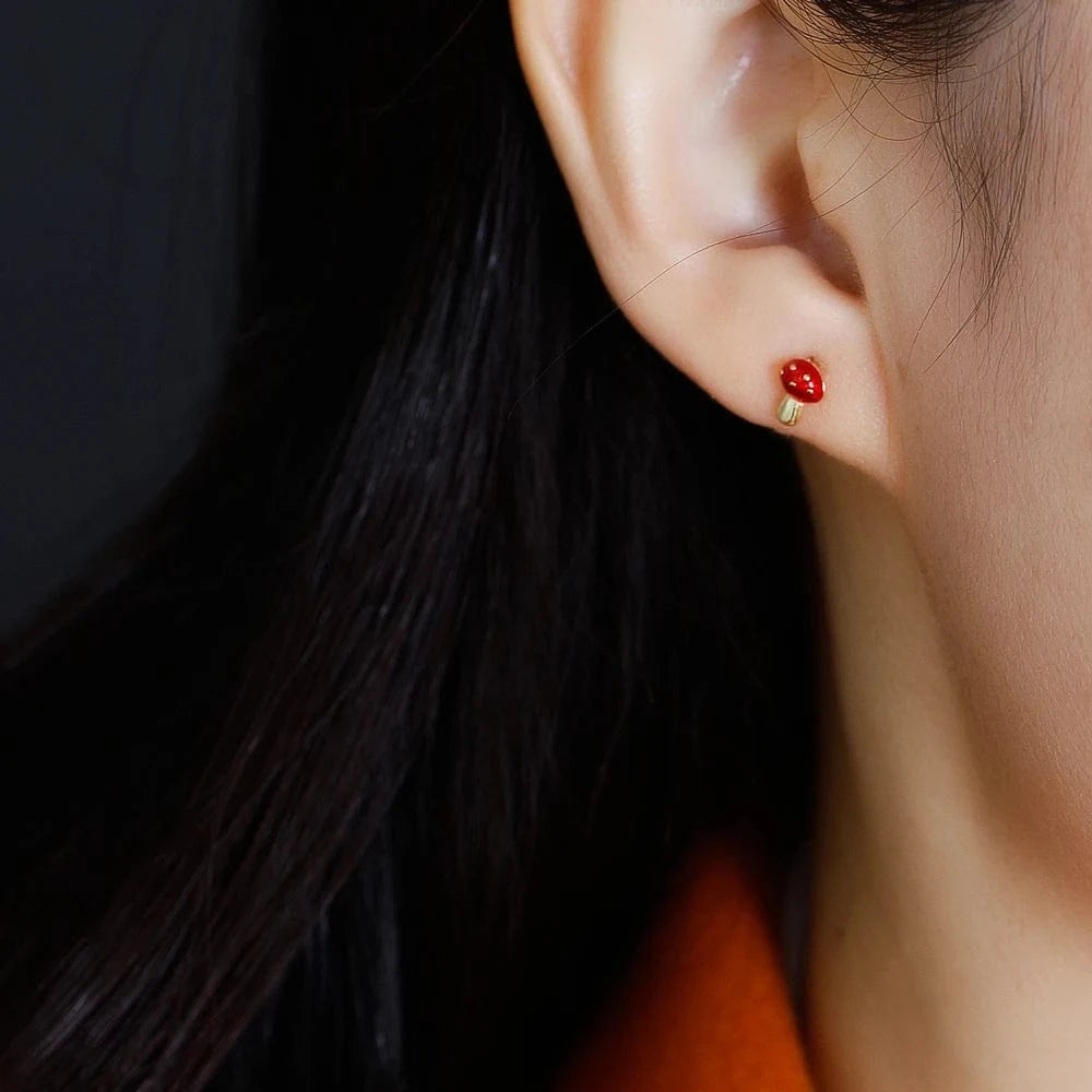 fashion 925 sterling silver minimalist cute mushroom stud earring jewelry 18K gold plated earrings for women jewelry