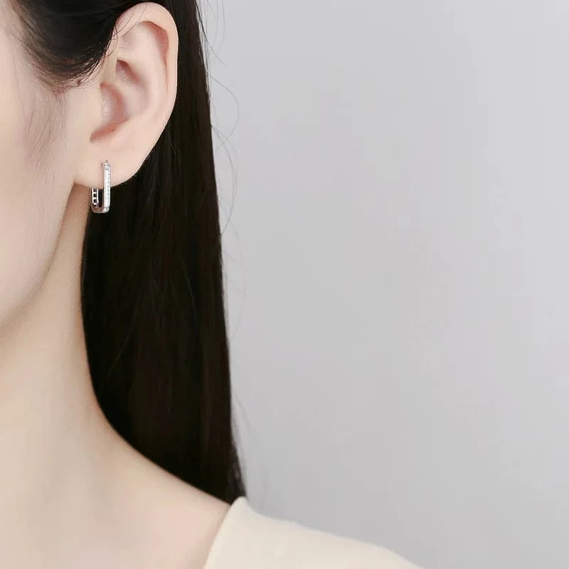 fashion 925 sterling silver minimalist earrings geometric square oval shape row of diamond gold plated hoop earrings women