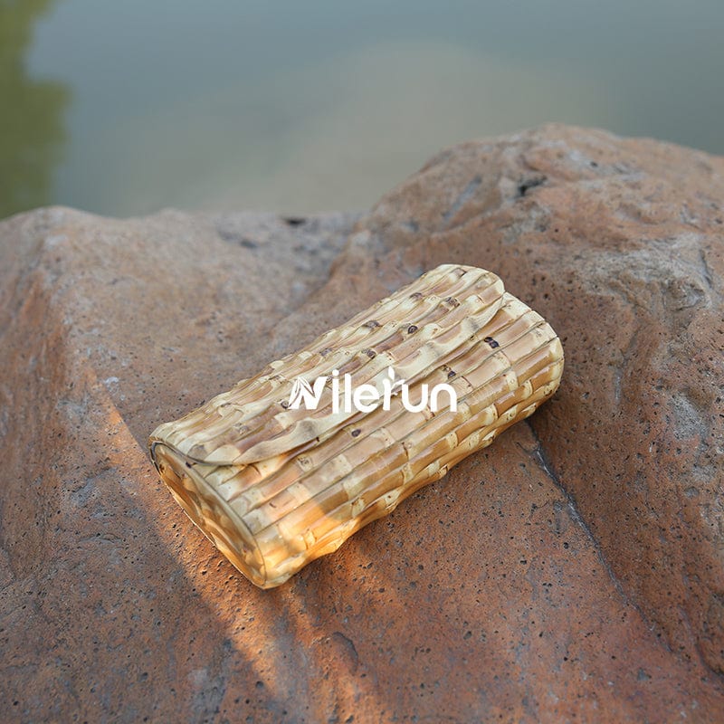 Fashion bamboo wood rattan straw bag High quality Nilerun brand handmade hard bamboo rhizome bamboo root clutch bag purse wallet