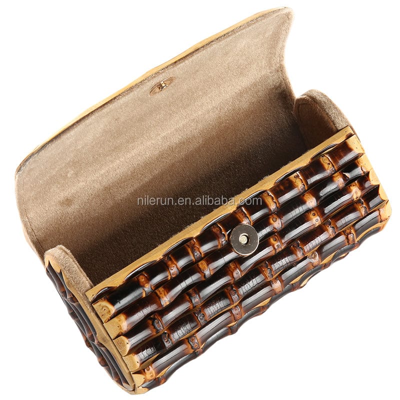Fashion bamboo wood rattan straw bag High quality Nilerun brand handmade hard bamboo rhizome bamboo root clutch bag purse wallet