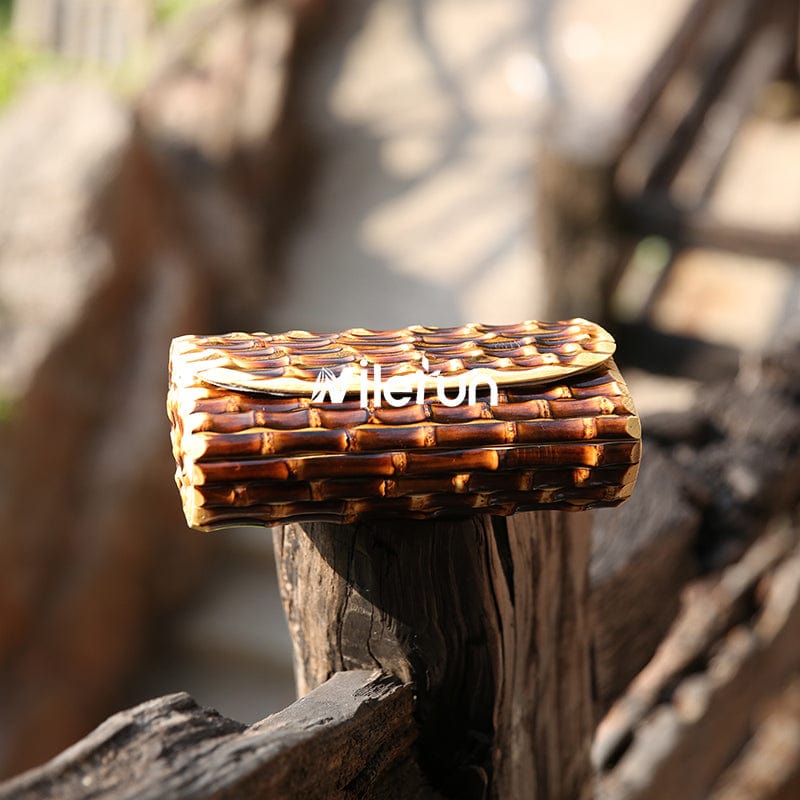 Fashion bamboo wood rattan straw bag High quality Nilerun brand handmade hard bamboo rhizome bamboo root clutch bag purse wallet