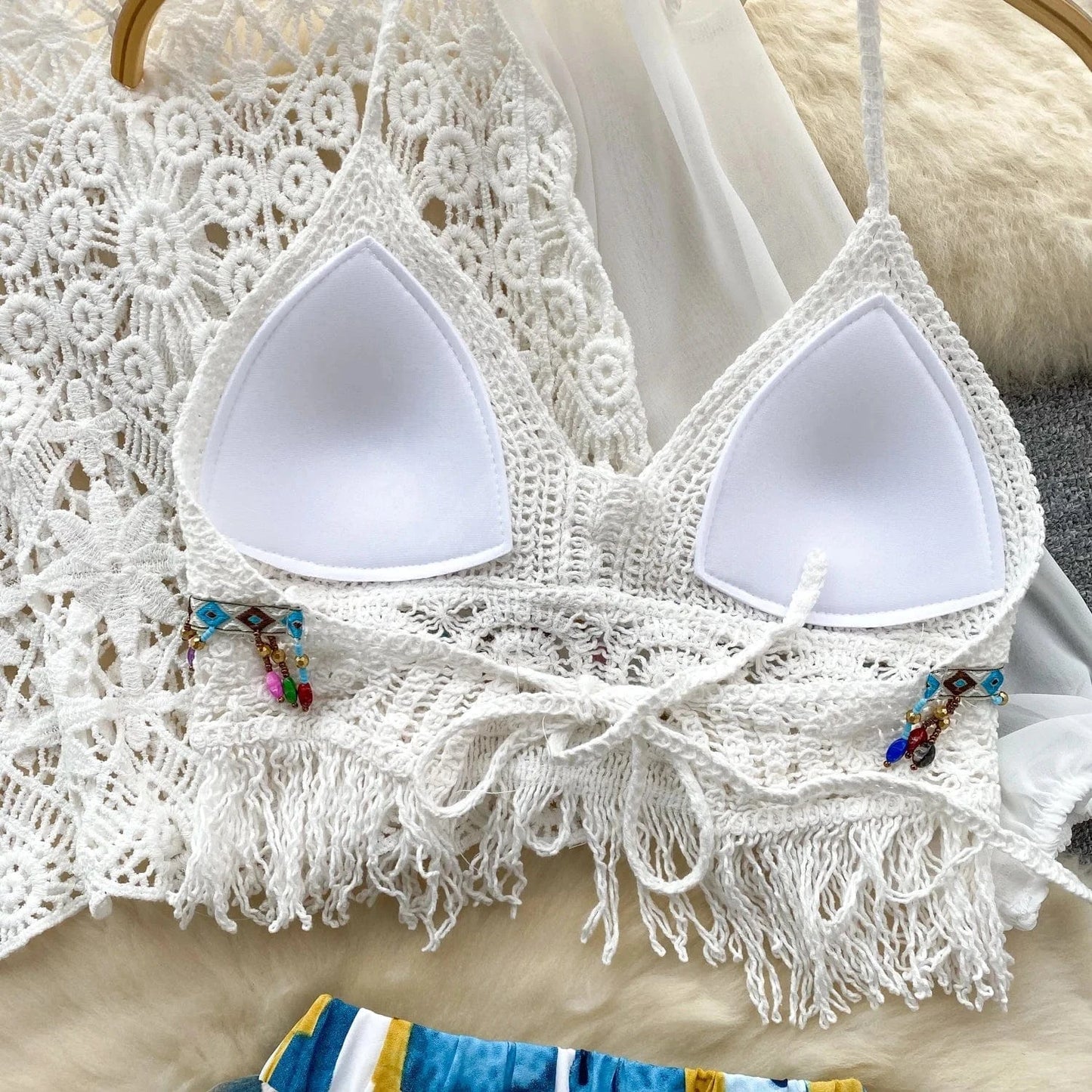 Fashion Beachwear Bikini Sets Crochet Bathing Suit For Woman Wholesale Summer Knitted Swimsuits Three Piece