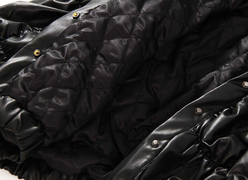 Fashion Black PU Ruched Coat womens bubble coat women jackets leather for women 2022 winter