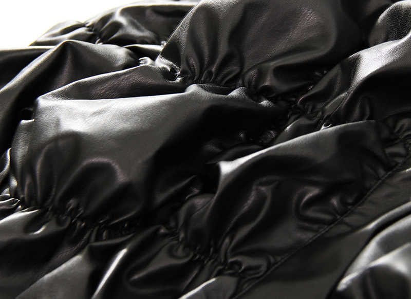 Fashion Black PU Ruched Coat womens bubble coat women jackets leather for women 2022 winter