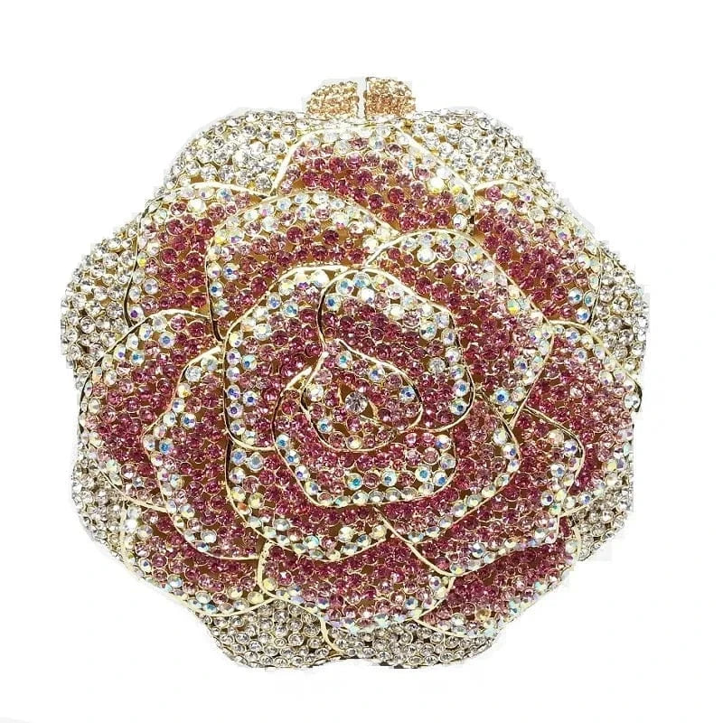Fashion bling crystal rhinestone flower roses shape diamond clutch purse handbag
