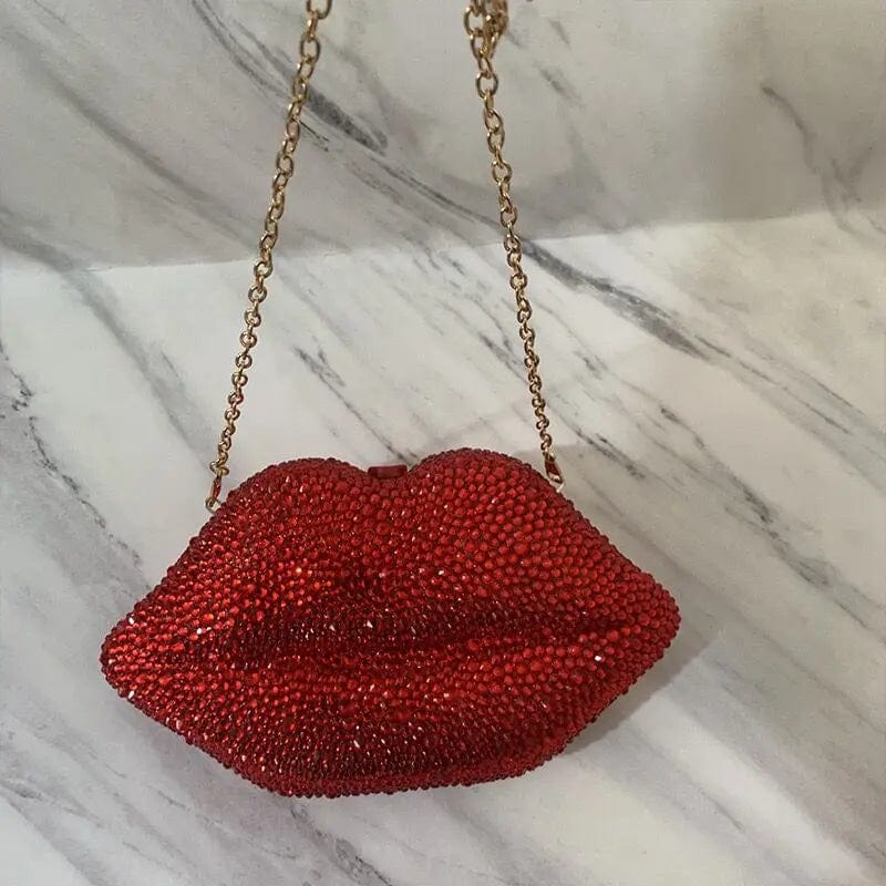 Fashion Bling Lip Shape Cosmetic Rhinestones Purses Crystal Diamond Beaded Acrylic Clutch Bridal Handbags Evening Party Bags