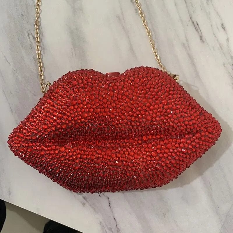 Fashion Bling Lip Shape Cosmetic Rhinestones Purses Crystal Diamond Beaded Acrylic Clutch Bridal Handbags Evening Party Bags