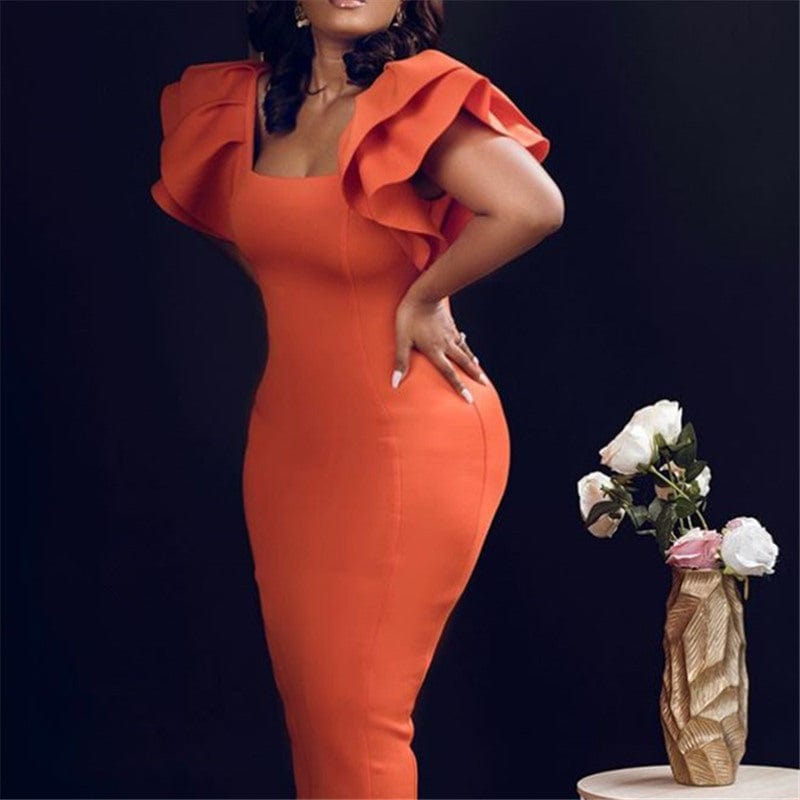 Fashion Bodycon Party Sexy Ruffle Flare Sleeves Women Cocktail Dresses