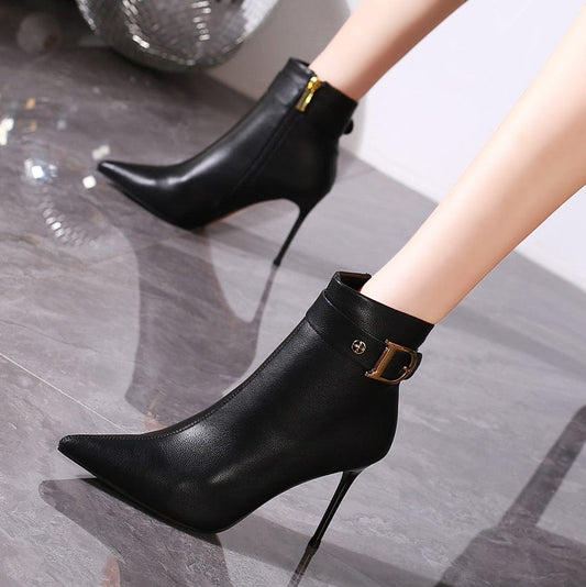 Fashion boots women's super high stiletto thin boots 2023 autumn new pointed toe short boots high heels