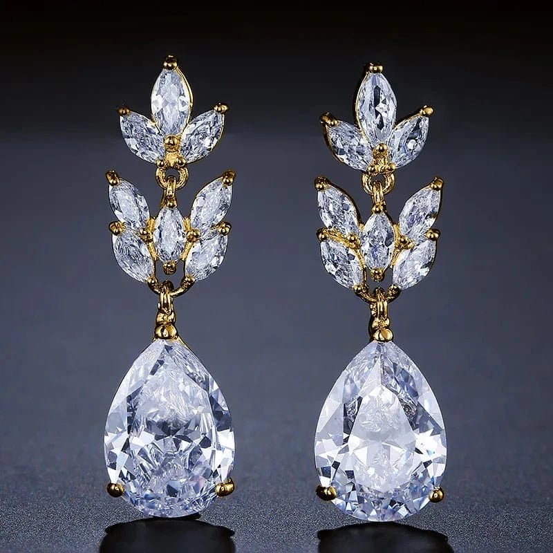 Fashion Classic Water Drop Horse Eye Zircon Luxury Earrings Women's Exquisite Temperament Bridal Earrings Accessories