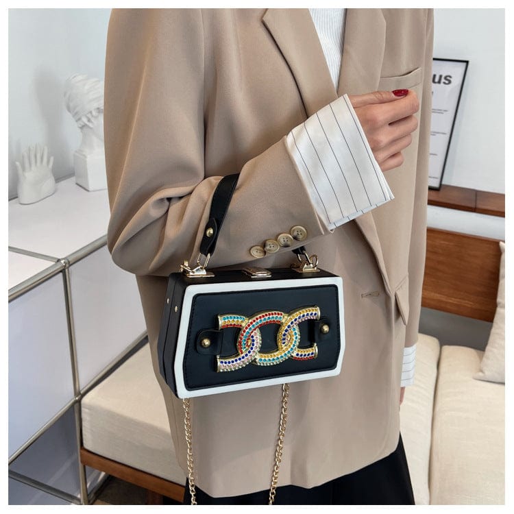 Fashion Colorful Thick Chain Women Shoulder Messenger Bags Panelled Casual Ladies Box Crossbody Purse Handbags