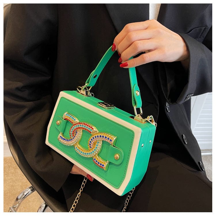 Fashion Colorful Thick Chain Women Shoulder Messenger Bags Panelled Casual Ladies Box Crossbody Purse Handbags