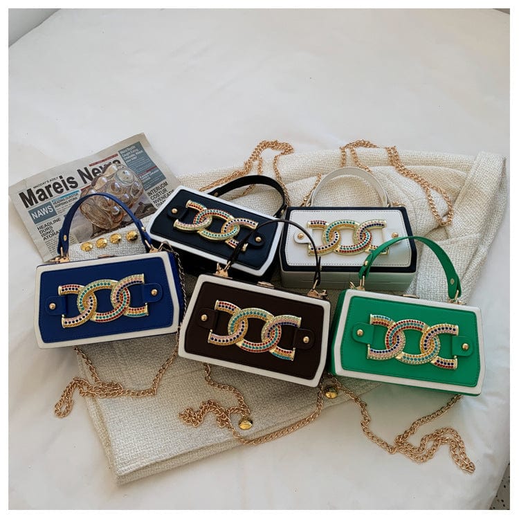 Fashion Colorful Thick Chain Women Shoulder Messenger Bags Panelled Casual Ladies Box Crossbody Purse Handbags