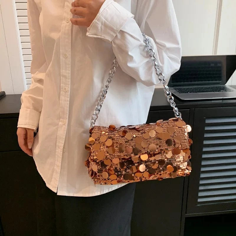 Fashion Design Clutch Purse Silver Sequin Handbags Rhinestone Tassel Evening Bags Women Elegant Shoulder Bags Shiny Party Bag