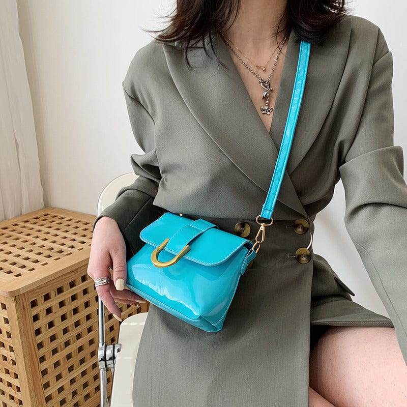 Fashion Glossy Women PU Mini Shoulder Bags Cross Body Bags Pure Color Handbag For Ladies
