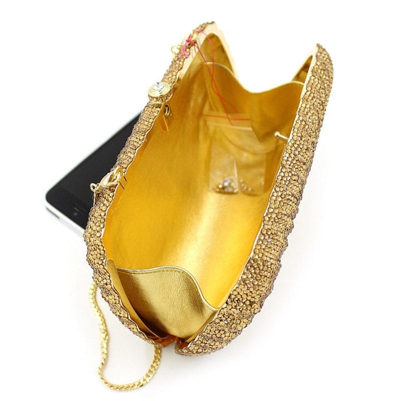 Fashion Golden Crystal Evening Bags Designer Clutch Famous Brand Women Golden Wedding Clutches with Chain Women Shoulder Bag