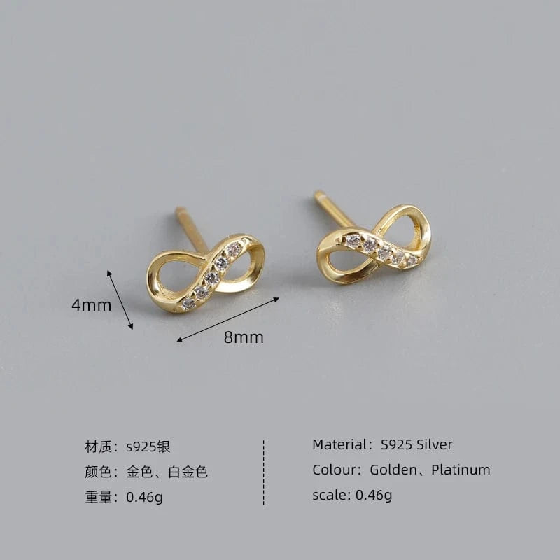 fashion jewelry 925 sterling silver earrings infinite stud earrings women infinity gold plated silver jewelry women