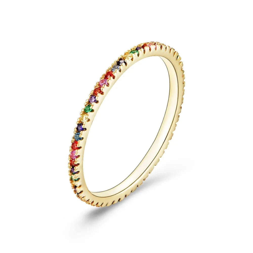 Fashion Jewelry 925 Sterling Silver Rings 18K Gold Plated Silver 925 Wedding Rings Rainbow Diamond Ring Girls Women Jewelry