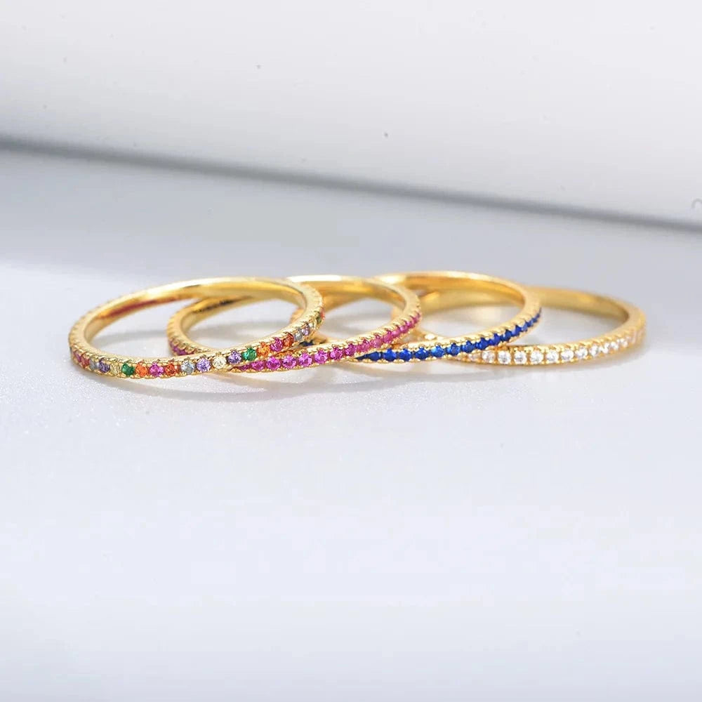Fashion Jewelry 925 Sterling Silver Rings 18K Gold Plated Silver 925 Wedding Rings Rainbow Diamond Ring Girls Women Jewelry