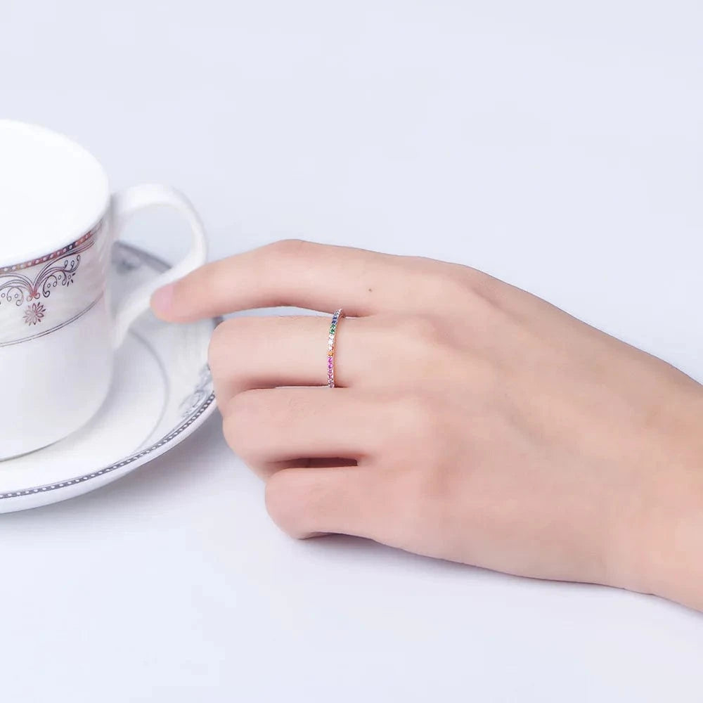 Fashion Jewelry 925 Sterling Silver Rings 18K Gold Plated Silver 925 Wedding Rings Rainbow Diamond Ring Girls Women Jewelry