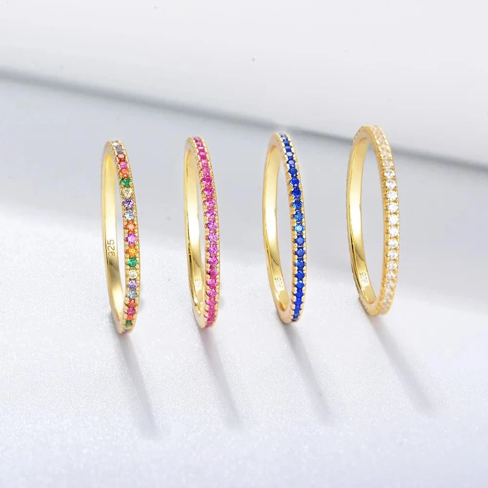 Fashion Jewelry 925 Sterling Silver Rings 18K Gold Plated Silver 925 Wedding Rings Rainbow Diamond Ring Girls Women Jewelry