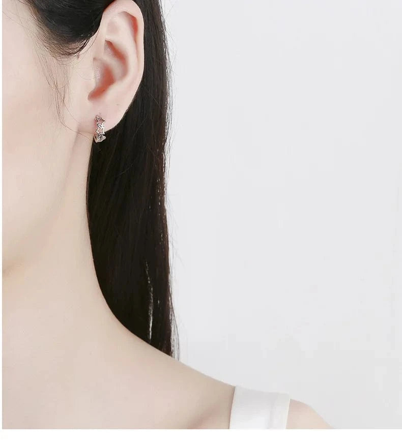 fashion jewelry 925 sterling silver statement earrings geometric hollow pentagram star gold plated hoop earrings women
