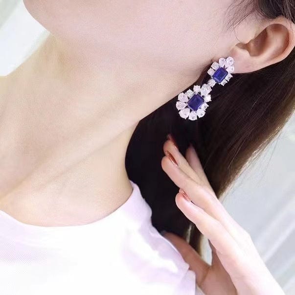 Fashion jewelry emerald rhinestone dangling earrings women wholesale 925 silver cz stud earrings for party