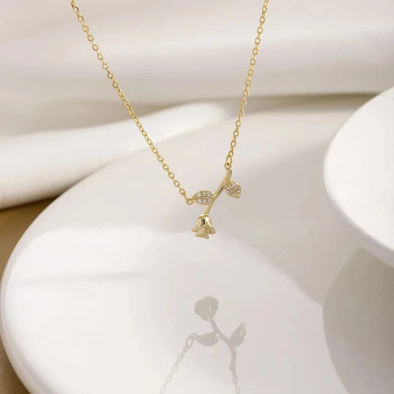 fashion jewelry sterling silver necklace women 925 sterling silver flower pendant necklace gold plated chain diamond necklaces