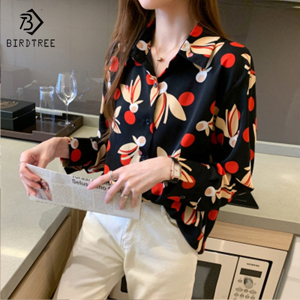 Fashion Ladies Long Sleeve Dot Printing Shirts Elegant Casual Loose Blouses Career Chiffon Shirt Tops For Spring Autumn