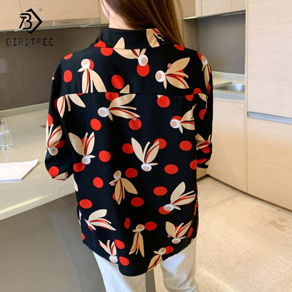 Fashion Ladies Long Sleeve Dot Printing Shirts Elegant Casual Loose Blouses Career Chiffon Shirt Tops For Spring Autumn