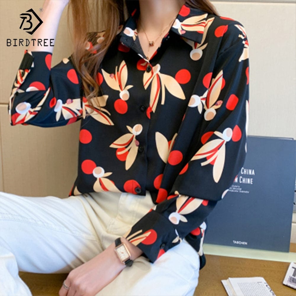Fashion Ladies Long Sleeve Dot Printing Shirts Elegant Casual Loose Blouses Career Chiffon Shirt Tops For Spring Autumn
