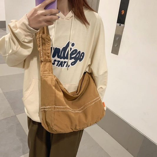 Fashion Ladies Messenger Bag Large Capacity Shopping Bag Unisex Canvas Student Shoulder Bag Solid Color Handbag Women