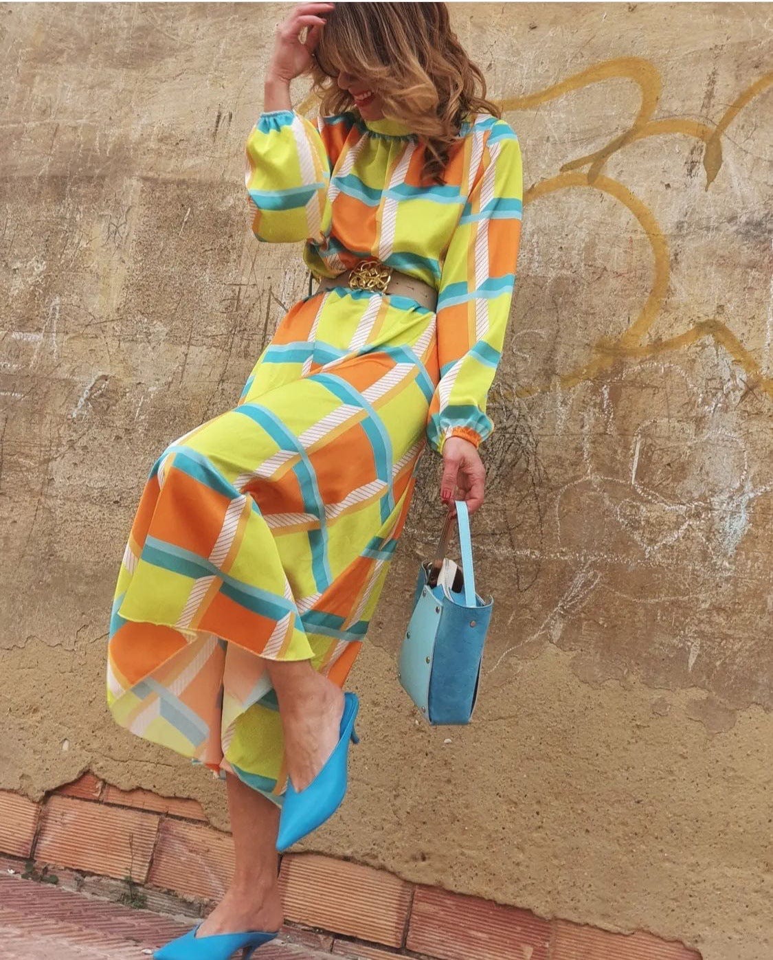 Fashion Ladies Nine-point Sleeve Loose Long Dress Spring Autumn Retro Pattern Print Dress Women Casual O-neck Office Long Dress