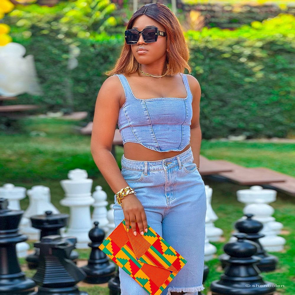 Fashion Lady HandBag Kente Pattern Purse And HandbagsAnkara African Print Envelop Bag