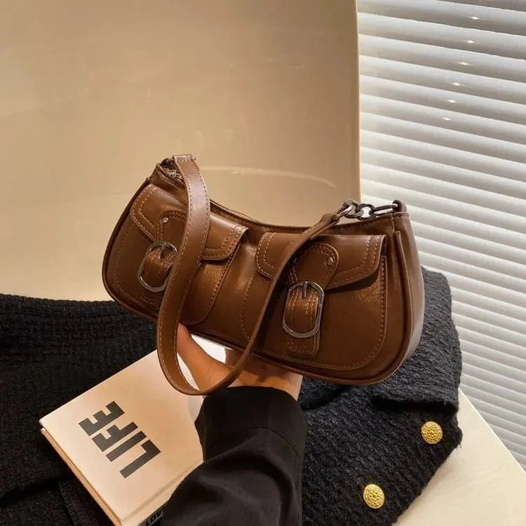 Fashion Leather Shoulder Armpit Bag for Women 2024 Tend Female Simple Small Pocket Design Underarm Handbags and Purses