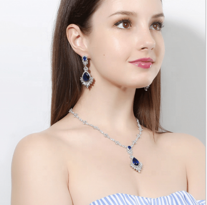 Fashion necklace earrings gold filled large sized zirconia jewelry sets bridal