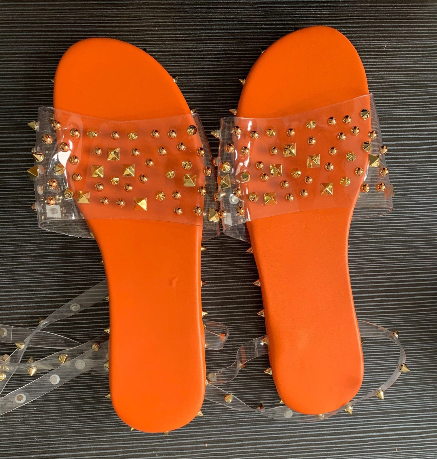 Fashion New Style Glitter Footwear Slides with Studded Decoration Flat Plus Size Women's Rivets Sandals