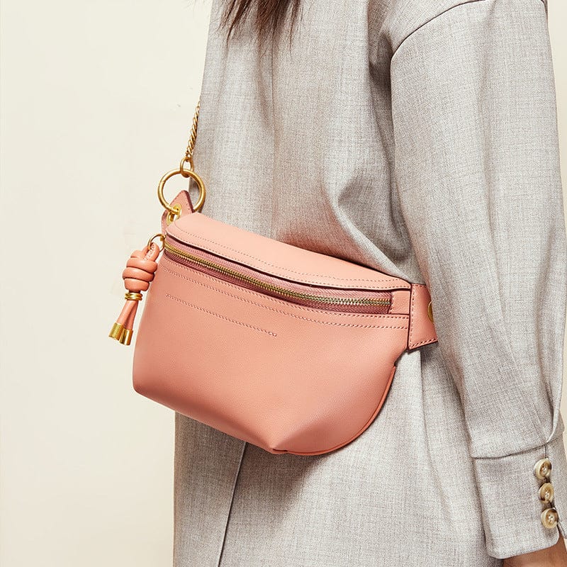 Fashion new trendy messenger bags crossbody purse genuine leather small fanny pack waist bag custom logo chest bag women