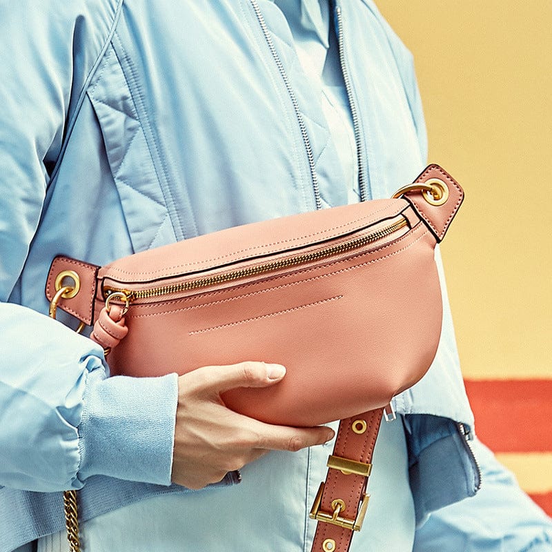 Fashion new trendy messenger bags crossbody purse genuine leather small fanny pack waist bag custom logo chest bag women