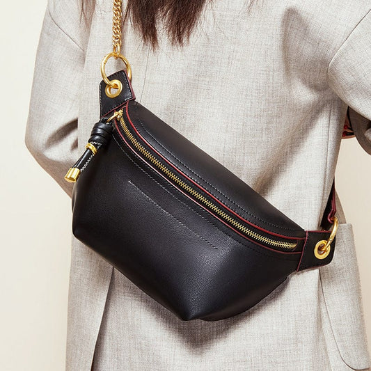 Fashion new trendy messenger bags crossbody purse genuine leather small fanny pack waist bag custom logo chest bag women