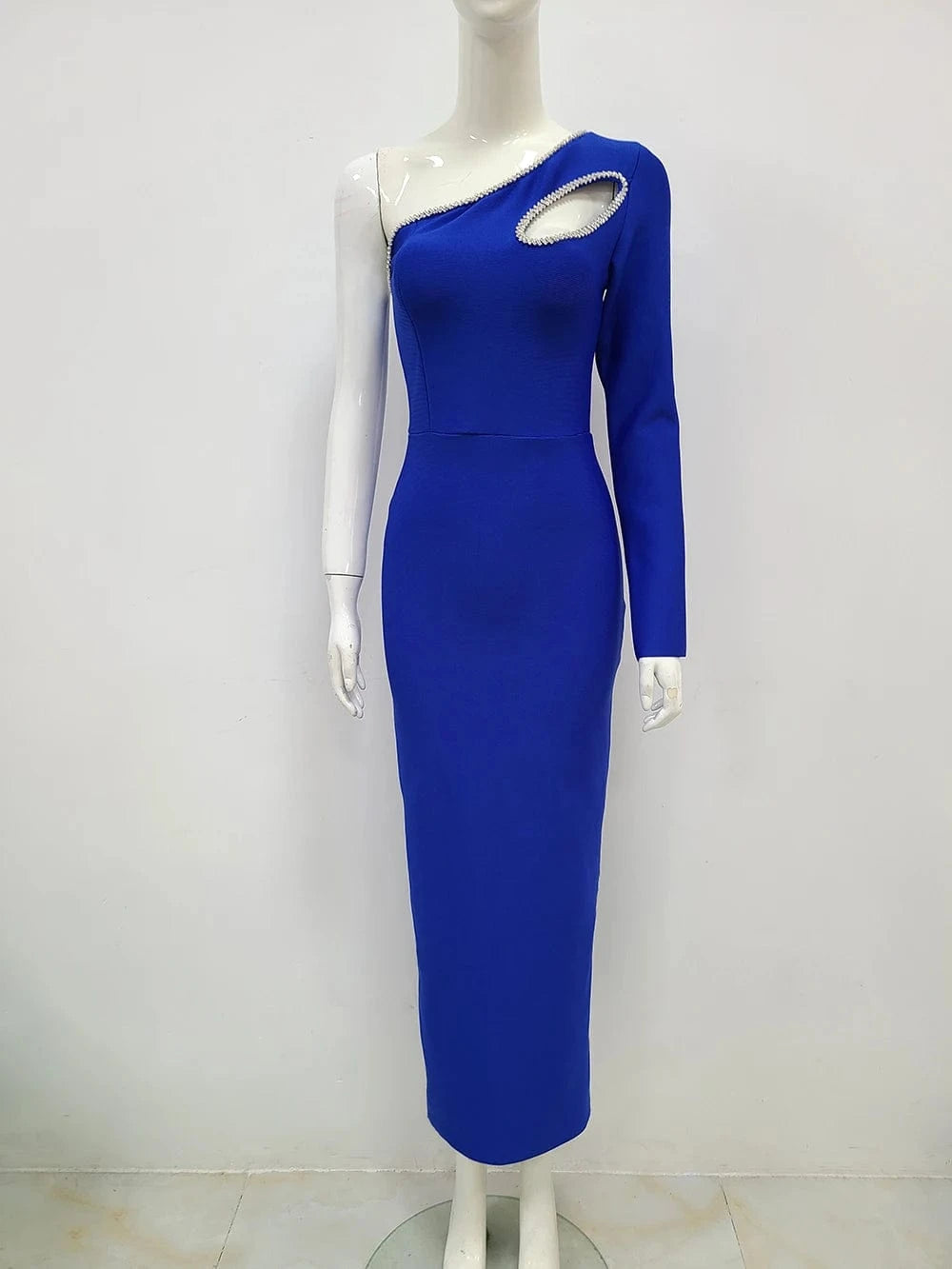 Fashion Party Clothing Celebrity Elegant One Sleeve Beading Sexy Bodycon Evening Party Dress