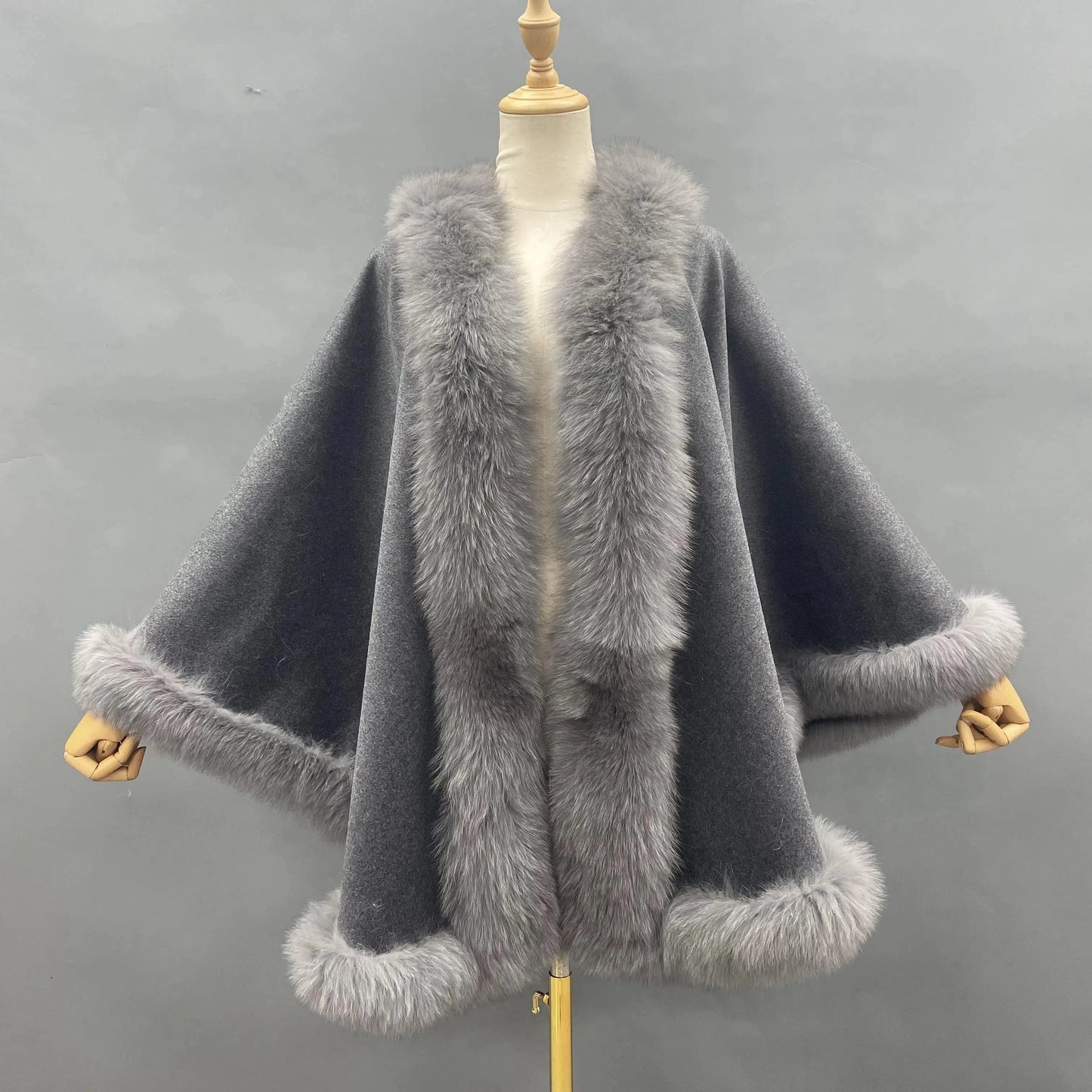 Fashion Plus Size Genuine Fox Fur Cashmere Shawl Warm Fox Fur Cape Soft Fur Poncho For Ladies