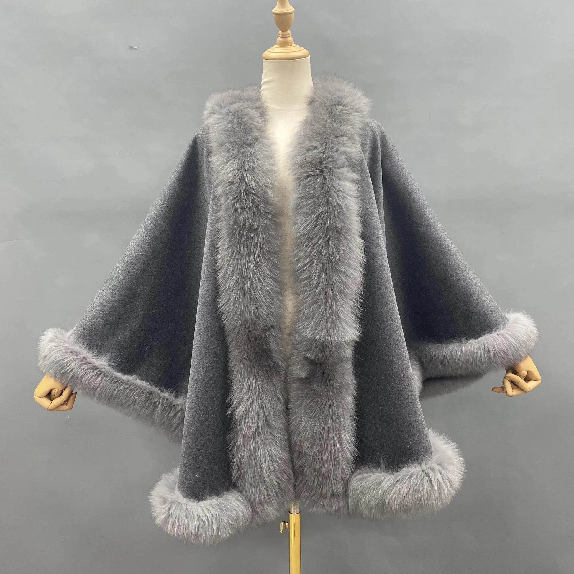 Fashion Plus Size Genuine Fox Fur Cashmere Shawl Warm Fox Fur Cape Soft Fur Poncho For Ladies