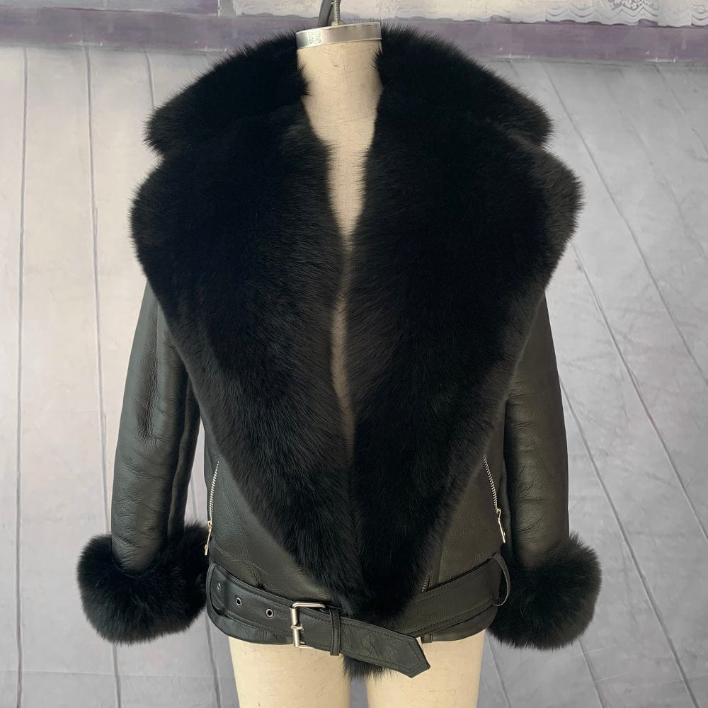 Fashion Plus Size Winter Jackets Women Leather Fox Fur Coat Genuine Leather Jacket with Fur
