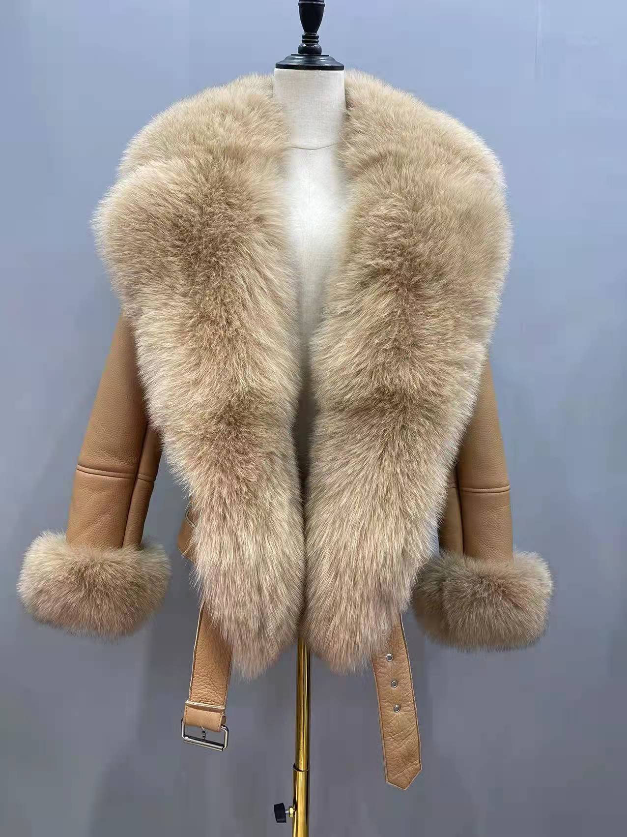 Fashion Plus Size Winter Jackets Women Leather Fox Fur Coat Genuine Leather Jacket with Fur